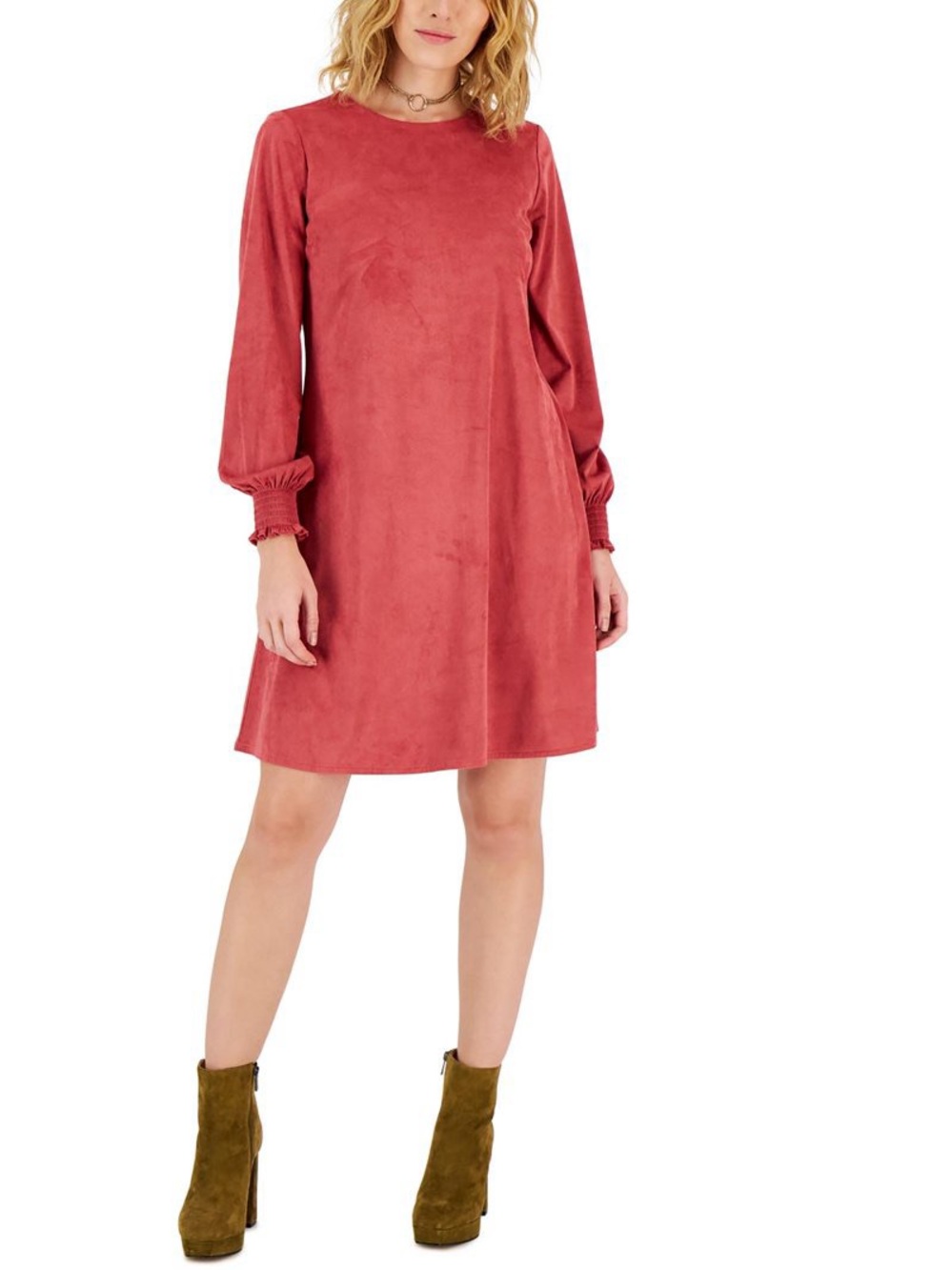 Anne Klein Rose-Mauve Long Sleeve Midi Shift Dress